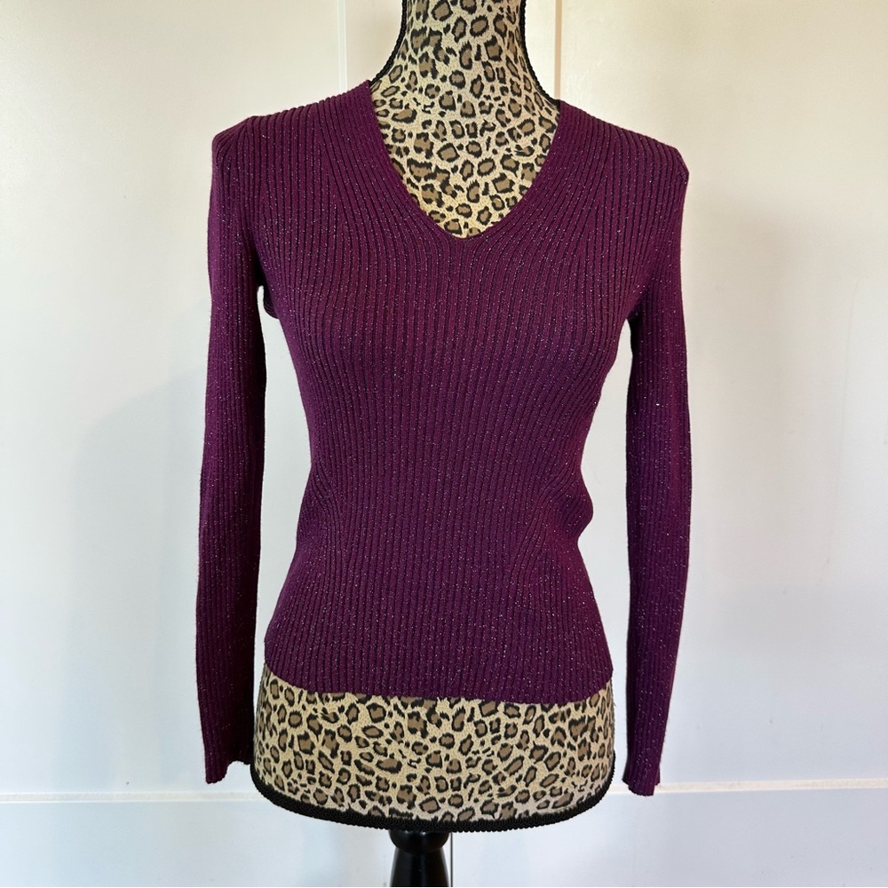 Nine West Deep Purple V-Neck Sweater